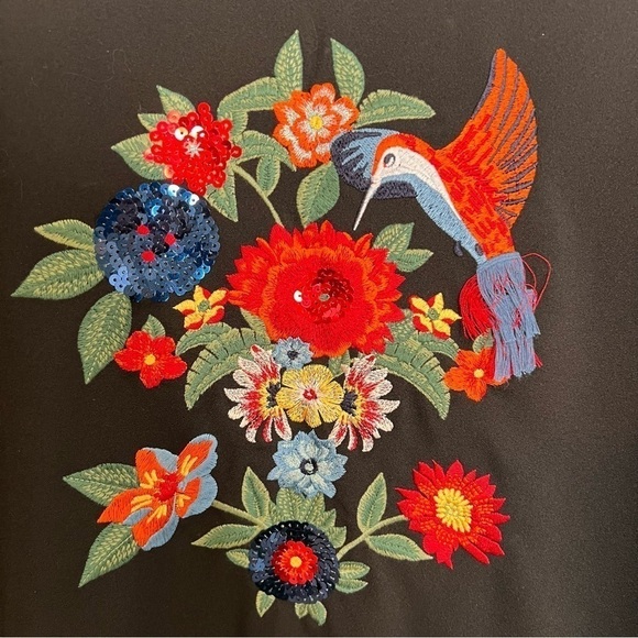 NWT! ZARA Floral Embroidered Hummingbird Ruffle Hem Long Sleeve Dress. Size S - Picture 7 of 12